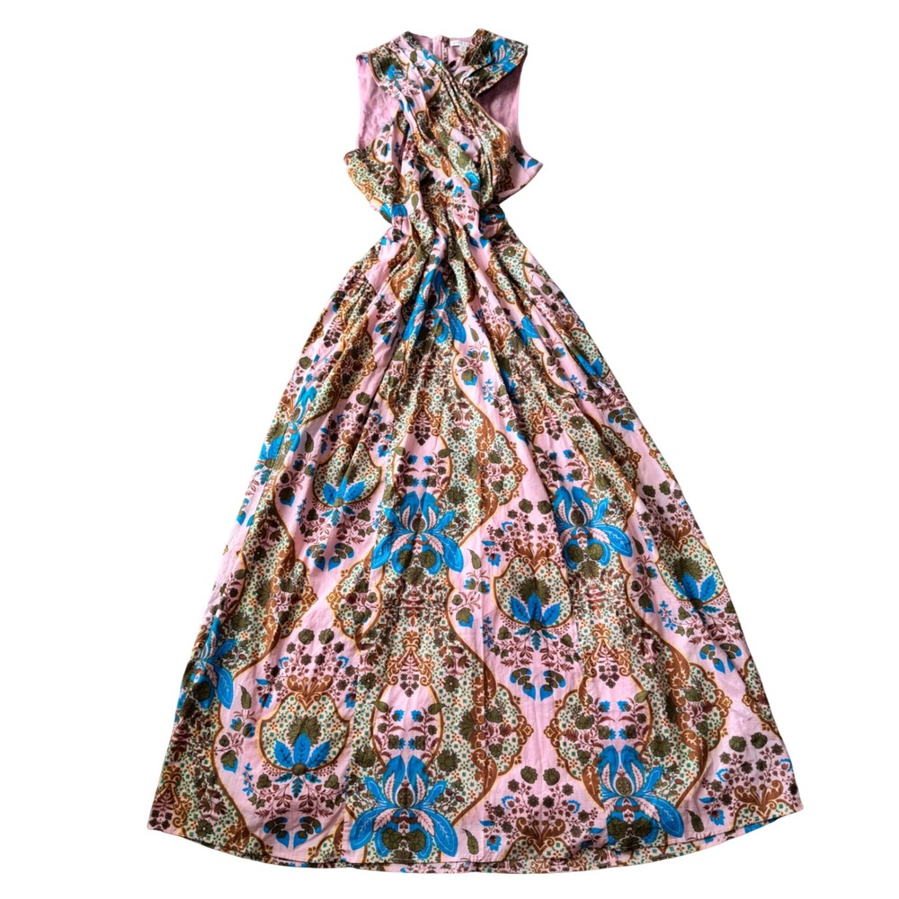 Anna Cate Pink Blue Floral Paisley Halter Maxi Dress Cotton Boho Cottagecore M - Picture 4 of 8